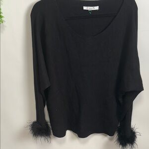 Sioni Black Sweater with Feather Cuffs